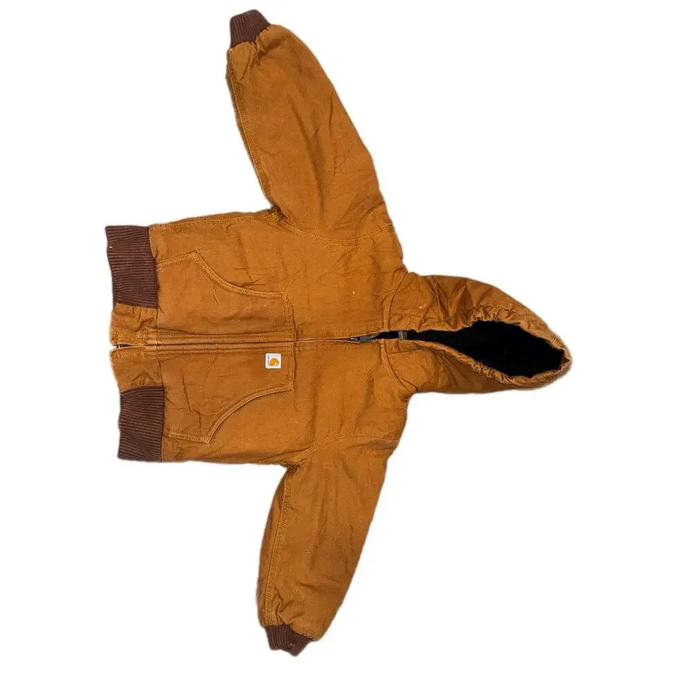 Carhartt Brown Duck Quilt Lined Hooded Jacket Boys 4T Toddler Kids